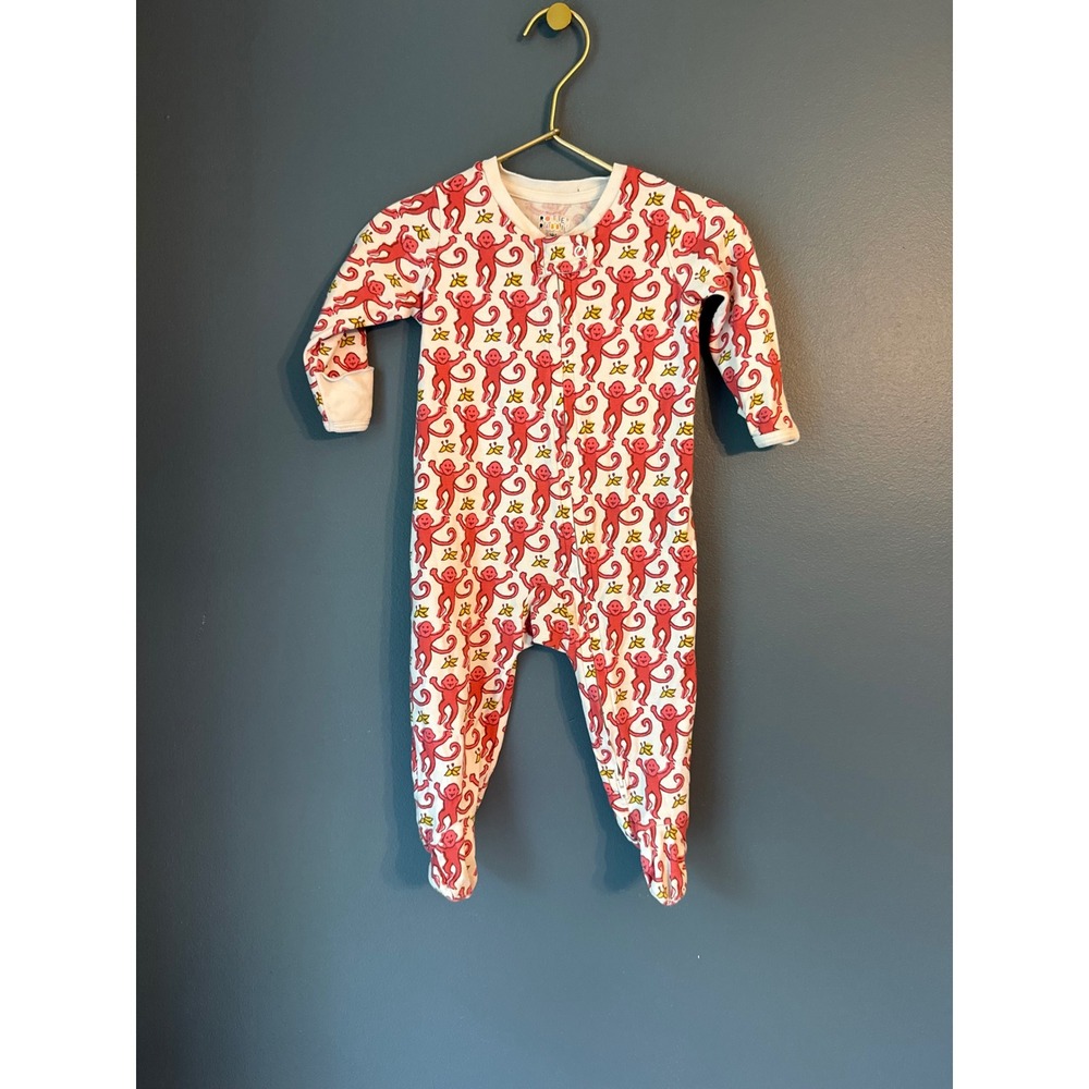 Roller Rabbit Pink Monkey Pima Cotton Footed Sleeper Pajamas 3-6 Months